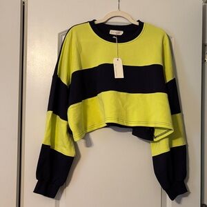 By Together Neon Yellow and Navy Striped Long Sleeve Tee
